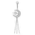 Titanium Moon and Star Chain Dangle Belly Ring - 14 Gauge at Spencer's
