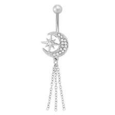 Titanium Moon and Star Chain Dangle Belly Ring - 14 Gauge at Spencer's
