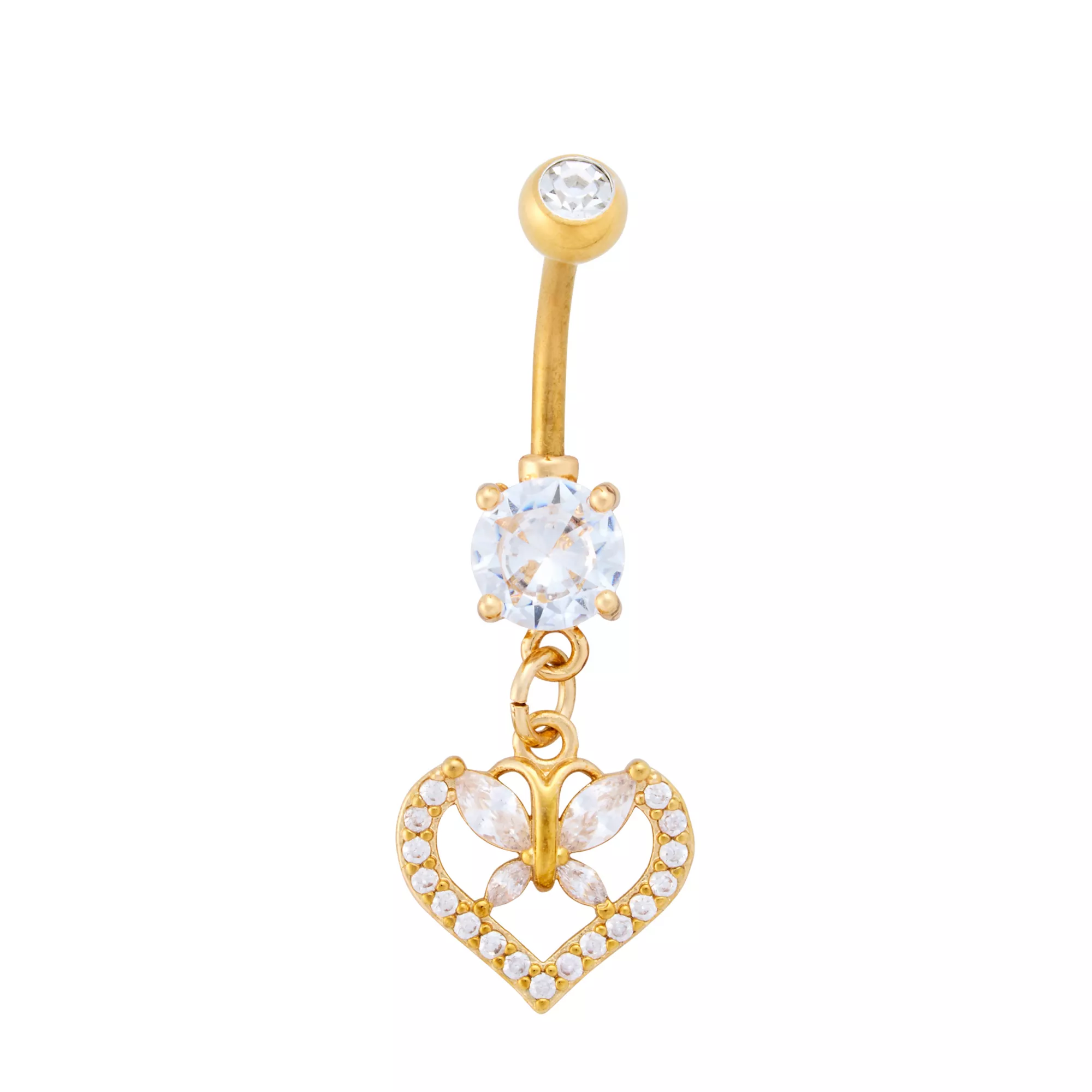 Goldplated CZ Titanium Butterfly Dangle Belly Ring - 14 Gauge at Spencer's