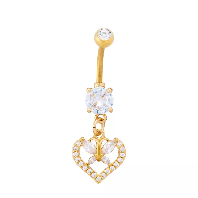 Goldplated CZ Titanium Butterfly Dangle Belly Ring - 14 Gauge at Spencer's