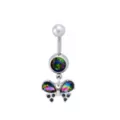 Multi-Color CZ Titanium Butterfly Dangle Belly Ring - 14 Gauge at Spencer's