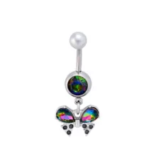 Multi-Color CZ Titanium Butterfly Dangle Belly Ring - 14 Gauge at Spencer's
