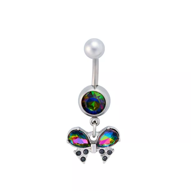Multi-Color CZ Titanium Butterfly Dangle Belly Ring - 14 Gauge at Spencer's