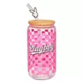 Playboy Checkered Glass Cup with Straw - 16 oz. at Spencer's