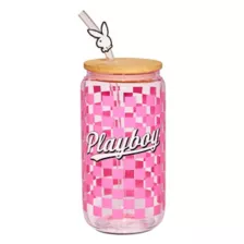 Playboy Checkered Glass Cup with Straw - 16 oz. at Spencer's