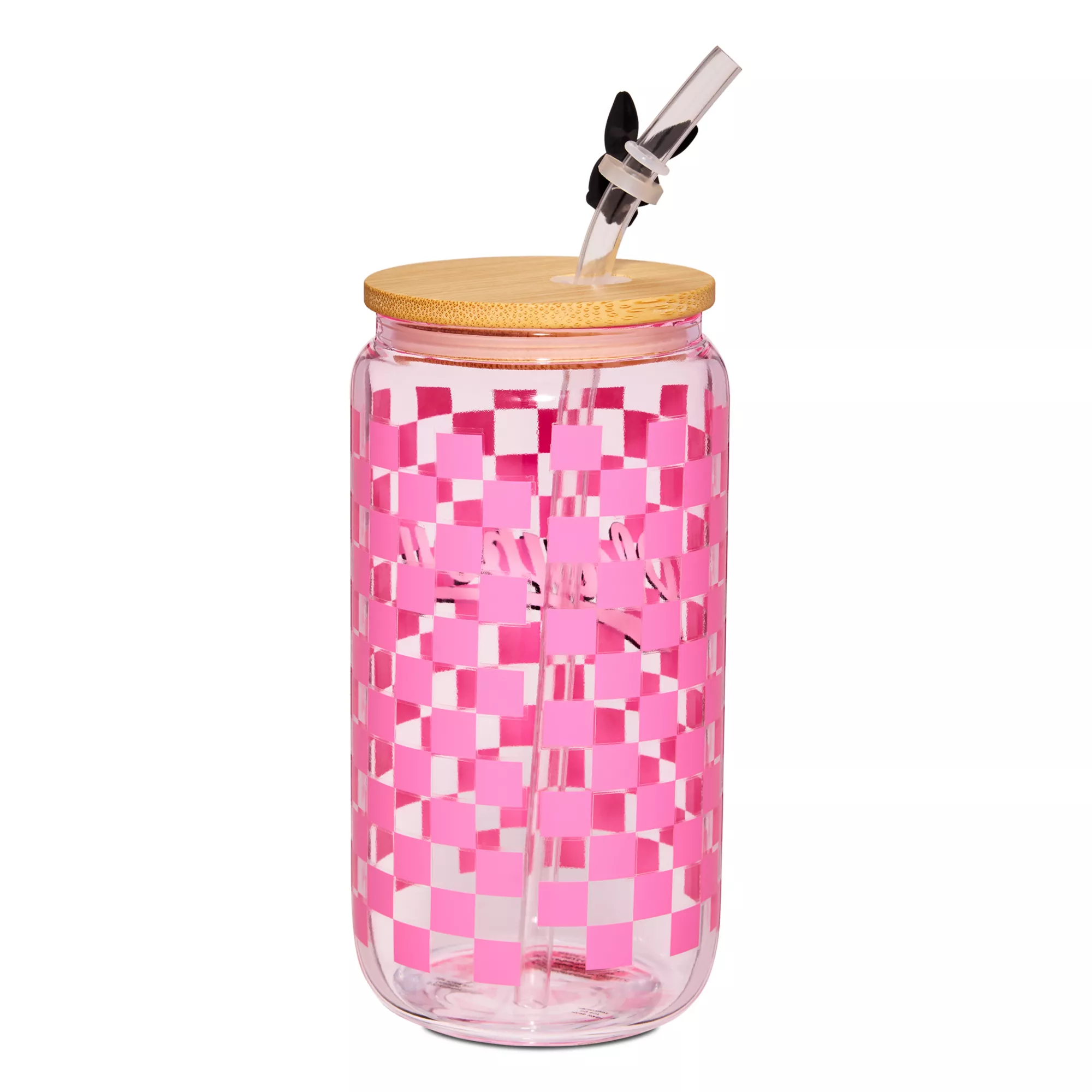 Playboy Checkered Glass Cup with Straw - 16 oz. at Spencer's