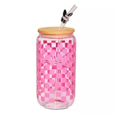 Playboy Checkered Glass Cup with Straw - 16 oz. at Spencer's