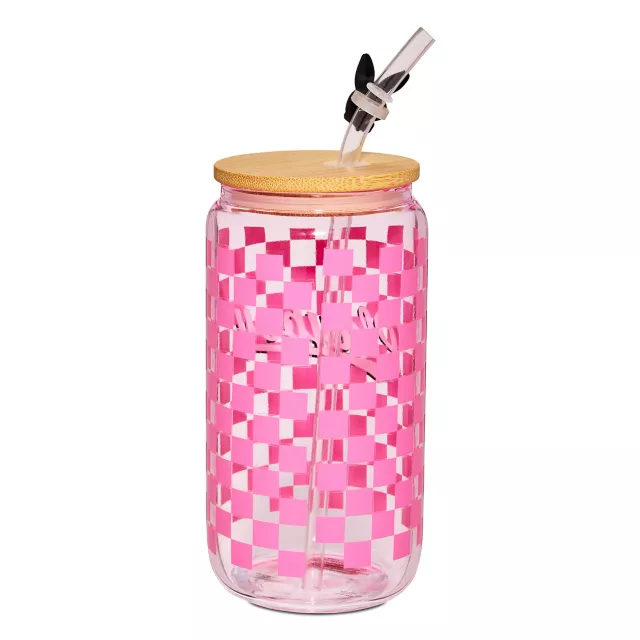 Playboy Checkered Glass Cup with Straw - 16 oz. at Spencer's