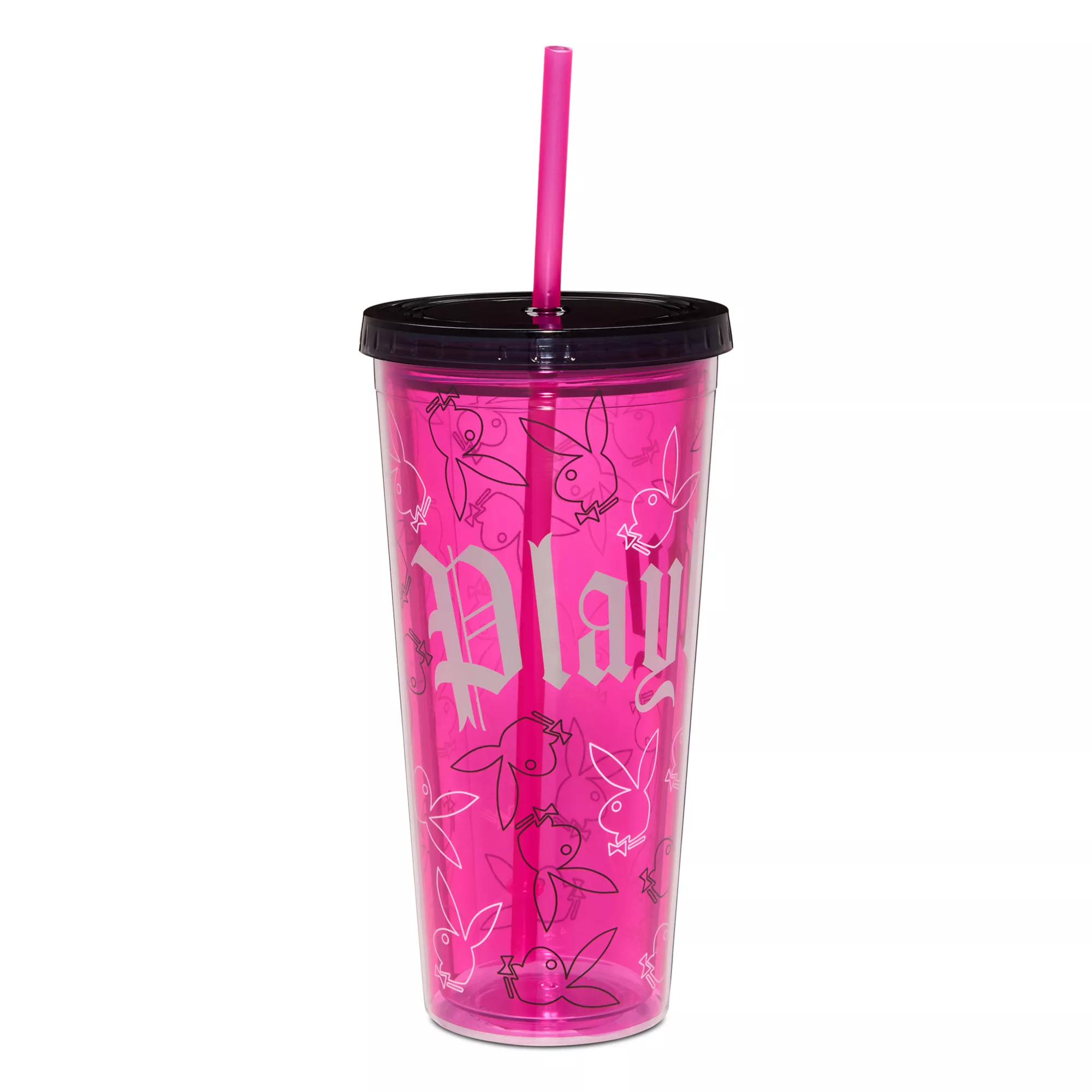 Playboy Bunny Gothic Print Cup with Straw - 20 oz. at Spencer's