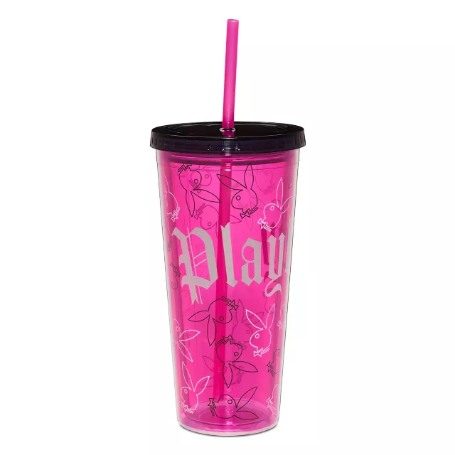 Playboy Bunny Gothic Print Cup with Straw - 20 oz. at Spencer's