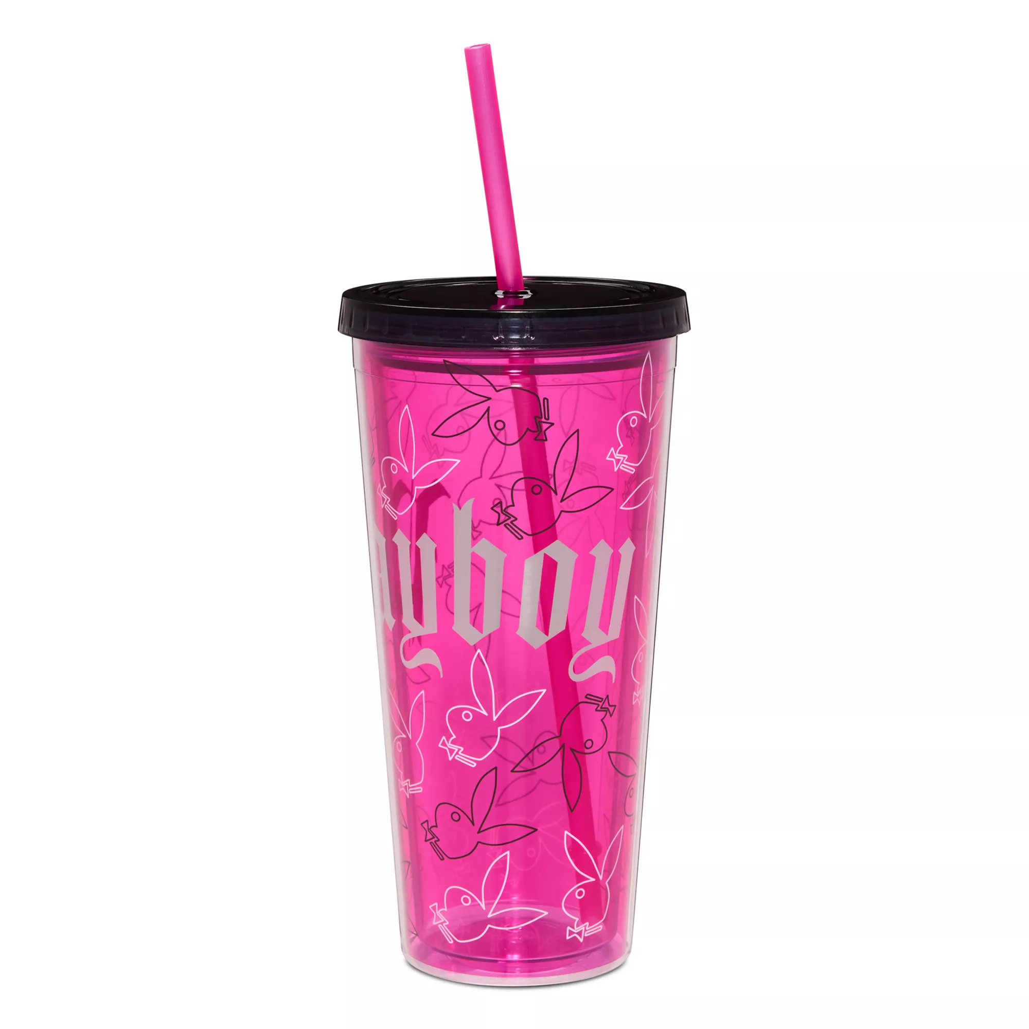 Playboy Bunny Gothic Print Cup with Straw - 20 oz. at Spencer's