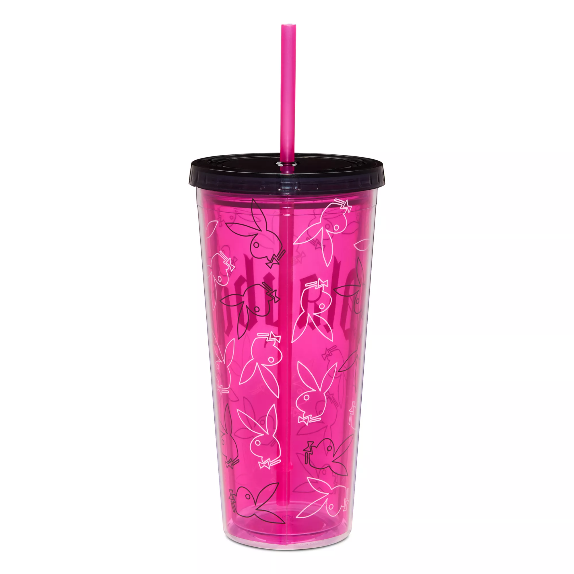 Playboy Bunny Gothic Print Cup with Straw - 20 oz. at Spencer's