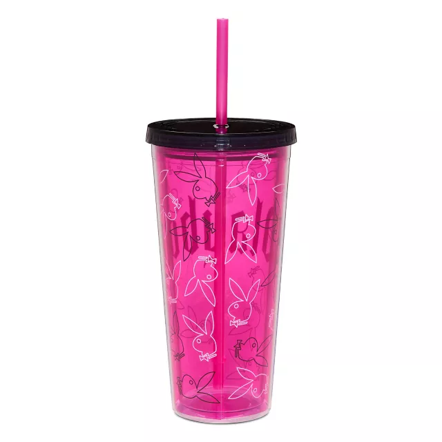 Playboy Bunny Gothic Print Cup with Straw - 20 oz. at Spencer's