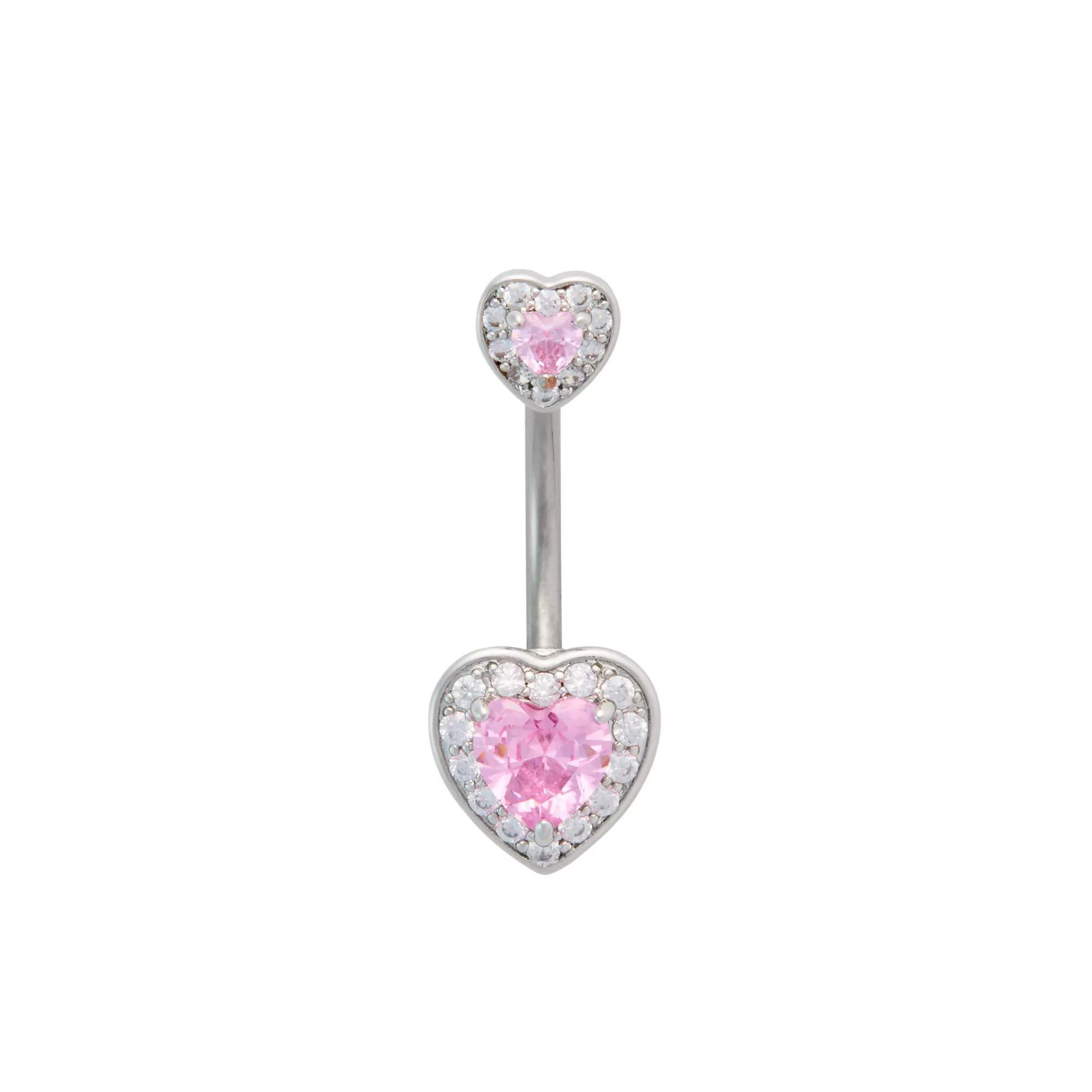 Pink Titanium and CZ Heart Halo Banana Belly Ring - 14 Gauge at Spencer's