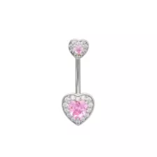 Pink Titanium and CZ Heart Halo Banana Belly Ring - 14 Gauge at Spencer's