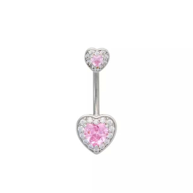 Pink Titanium and CZ Heart Halo Banana Belly Ring - 14 Gauge