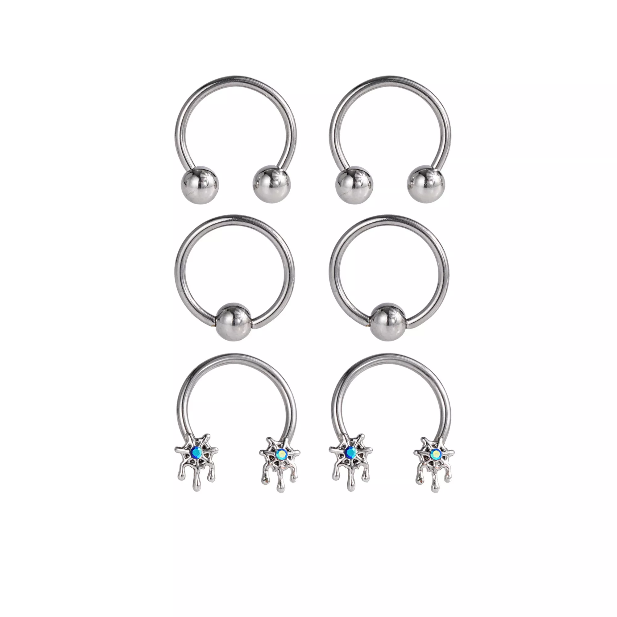 Multi-Pack Drippy Spider Web Horseshoe Rings 6 Pack - 16 Gauge at Spencer's