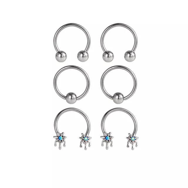 Multi-Pack Drippy Spider Web Horseshoe Rings 6 Pack - 16 Gauge at Spencer's