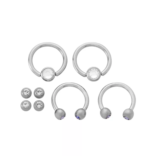 Multi-Pack CZ Purple Titanium Captives and Horseshoe Rings 4 Pack - 16 Gauge at Spencer's