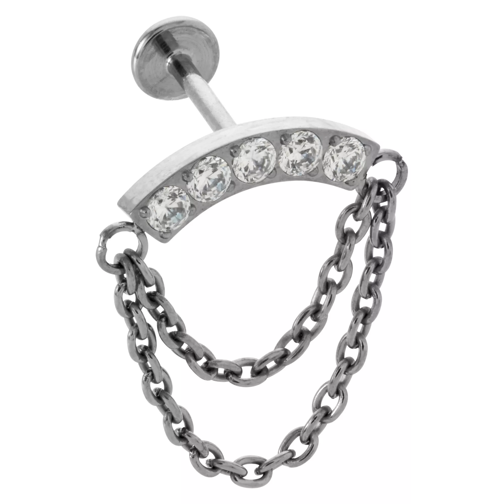 CZ Titanium Helix Double Chain Earring - 18 Gauge at Spencer's