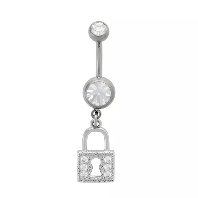 Titanium Lock Dangle Belly Ring - 14 Gauge at Spencer's