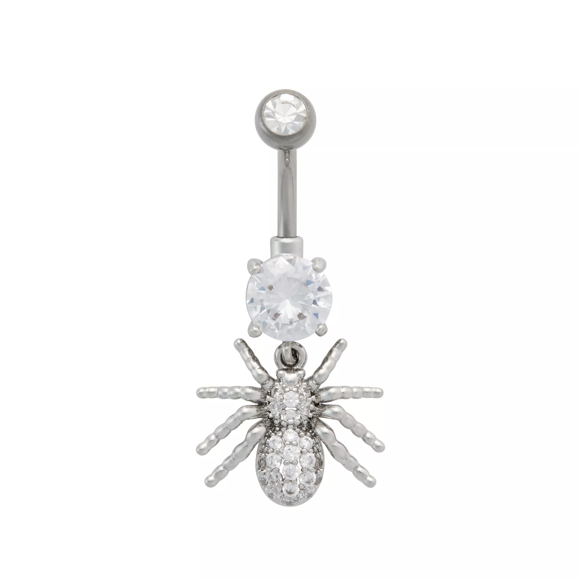Silver Titanium and CZ Spider Dangle Belly Ring - 14 Gauge at Spencer's