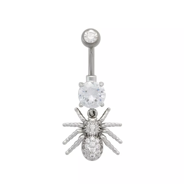 Silver Titanium and CZ Spider Dangle Belly Ring - 14 Gauge at Spencer's