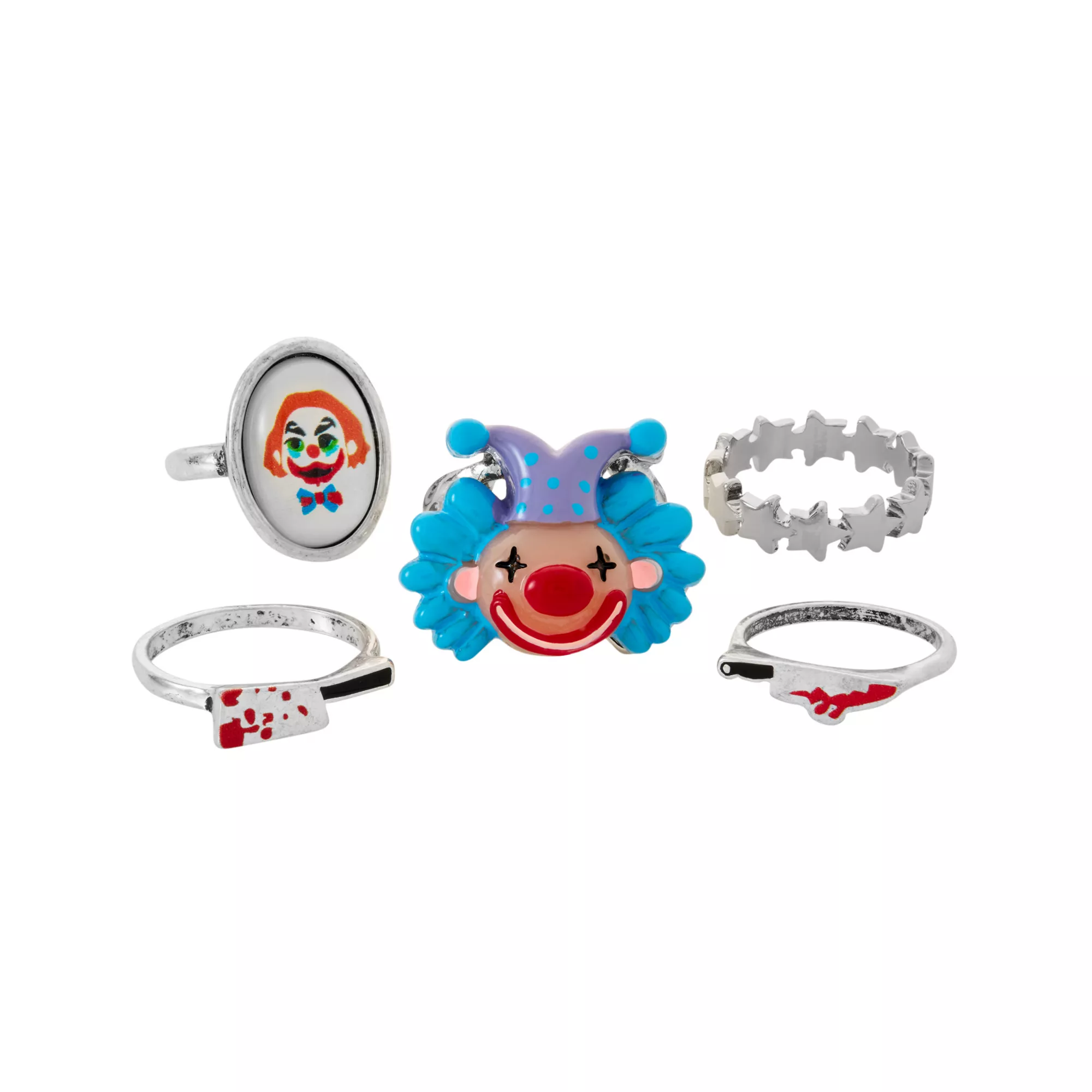 Multi-Pack Clown and Bloody Knife Rings - 5 Pack at Spencer's