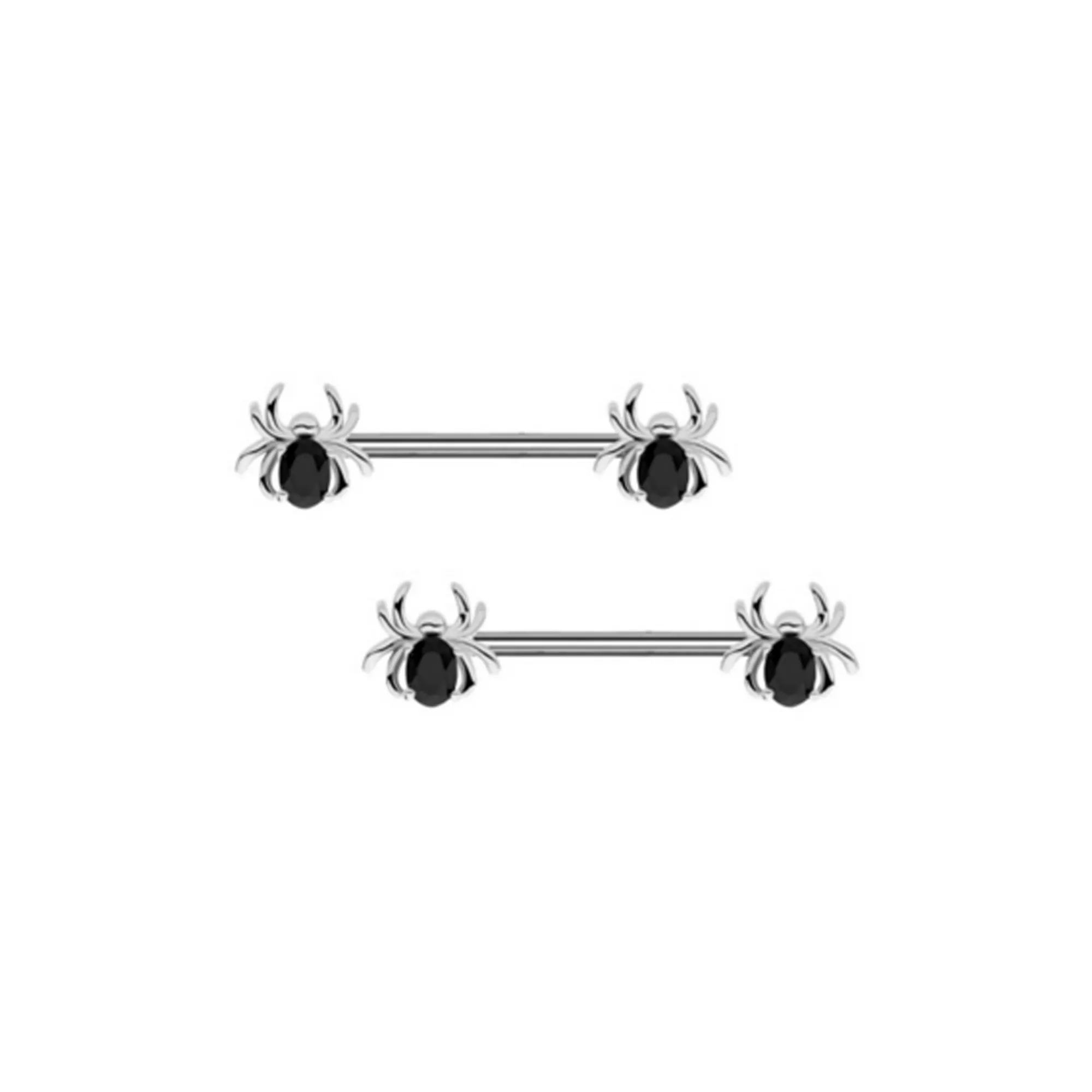 Black CZ Spider Nipple Barbells - 14 Gauge