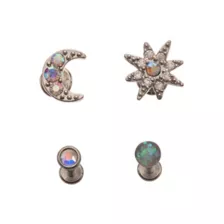 Multi-Pack CZ Sun and Moon Labret Lip Rings 4 Pack - 16 Gauge at Spencer's