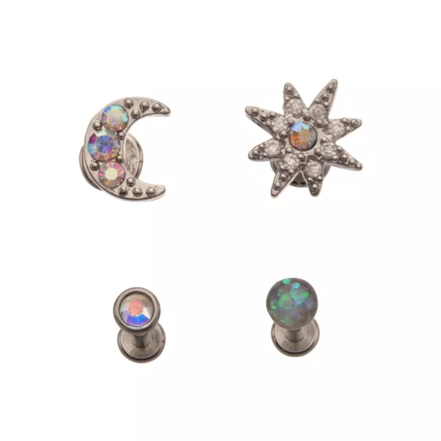 Multi-Pack CZ Sun and Moon Labret Lip Rings 4 Pack - 16 Gauge at Spencer's