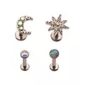 Multi-Pack CZ Sun and Moon Labret Lip Rings 4 Pack - 16 Gauge at Spencer's