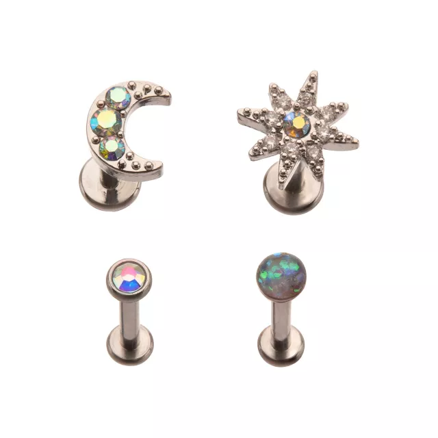 Multi-Pack CZ Sun and Moon Labret Lip Rings 4 Pack - 16 Gauge at Spencer's