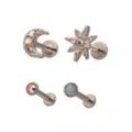 Multi-Pack CZ Sun and Moon Labret Lip Rings 4 Pack - 16 Gauge at Spencer's
