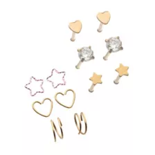 Multi-Pack Goldtone Heart Star Pin and Hoop Nose Rings 12 Pack - 20 Gauge at Spencer's