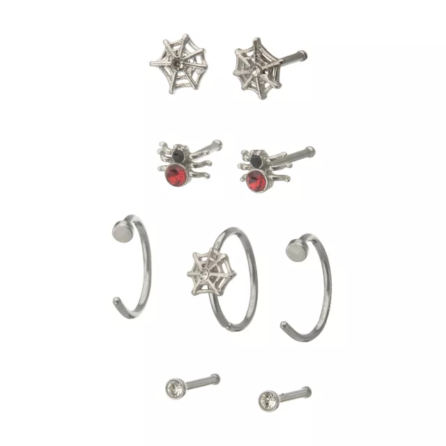 Multi-Pack CZ Spider and Spider Web Hoop and Pin Nose Rings 9 Pack - 20 Gauge at Spencer's