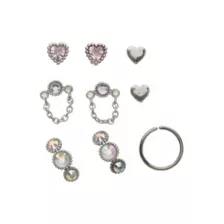 Multi-Pack CZ Pink and Purple Chain Nose Pins and Hoops 9 Pack - 20 Gauge at Spencer's