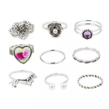 Multi-Pack Floral Heart Rings - 9 Pack at Spencer's