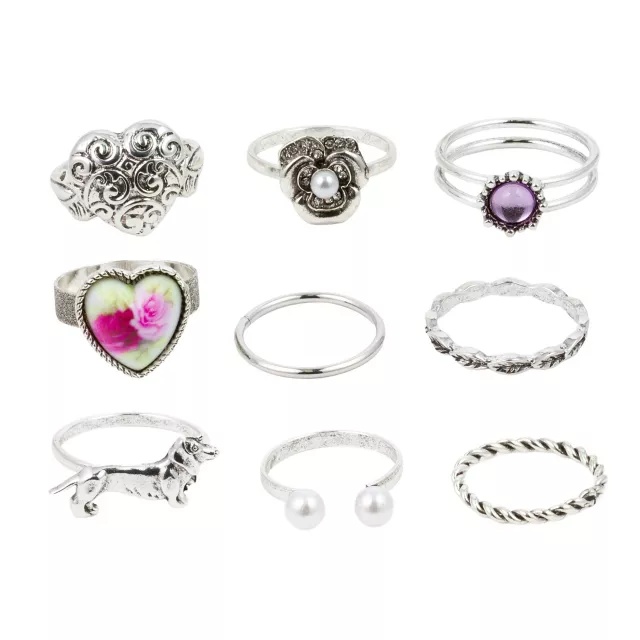 Multi-Pack Floral Heart Rings - 9 Pack at Spencer's