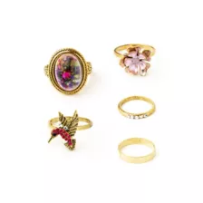 Goldtone Hummingbird Assorted Rings - 5 Pack at Spencer's