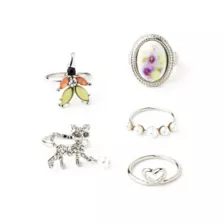 Multi-Pack Cat Heart Floral Rings - 5 Pack at Spencer's