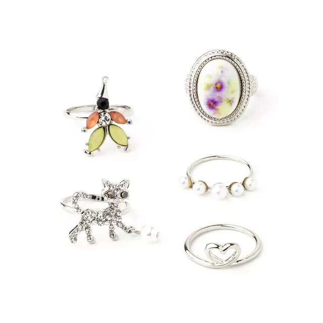 Multi-Pack Cat Heart Floral Rings - 5 Pack at Spencer's