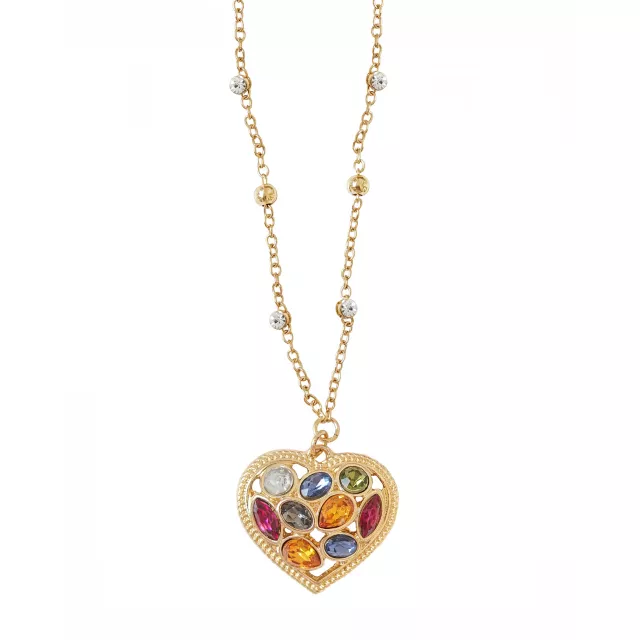 Goldtone Bejeweled Heart Necklace at Spencer's