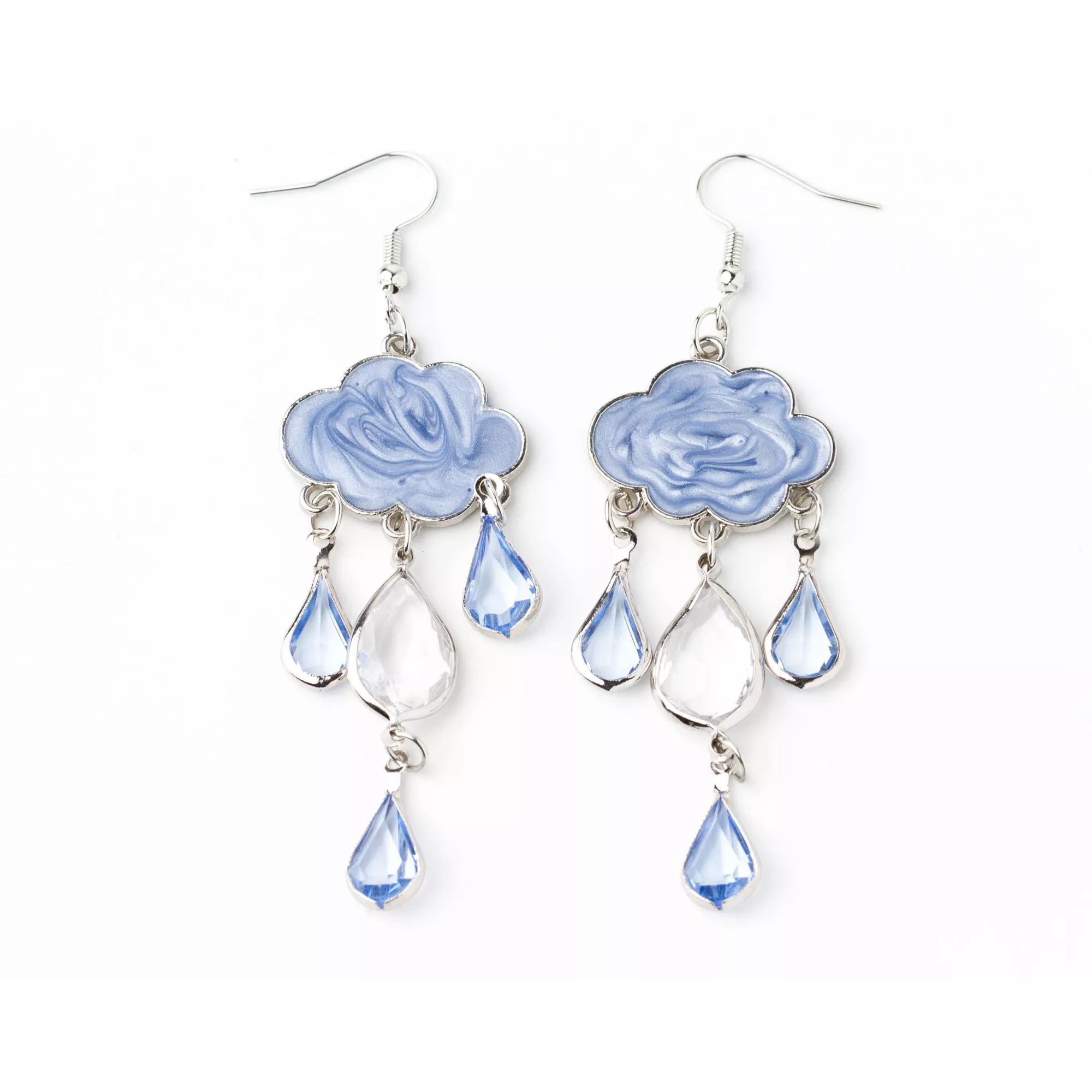 Blue Rain Cloud Gem Dangle Earrings