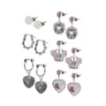 Multi-Pack Silver and Pink Butterfly Heart Earrings - 6 Pair at Spencer's