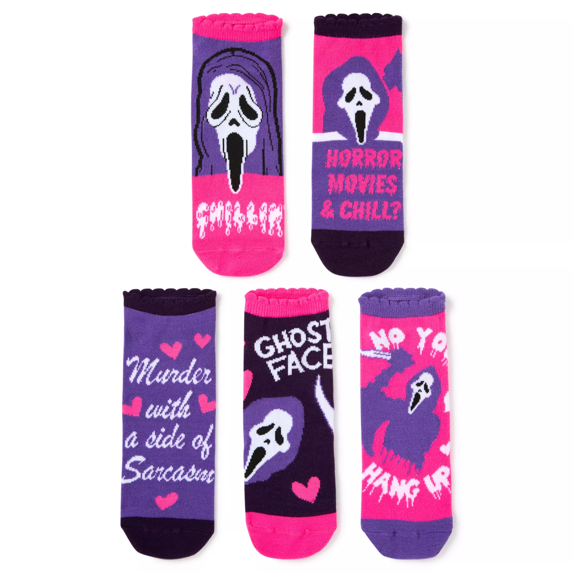Multi-Pack Pink Ghost Face Ankle Socks - 5 Pair at Spencer's