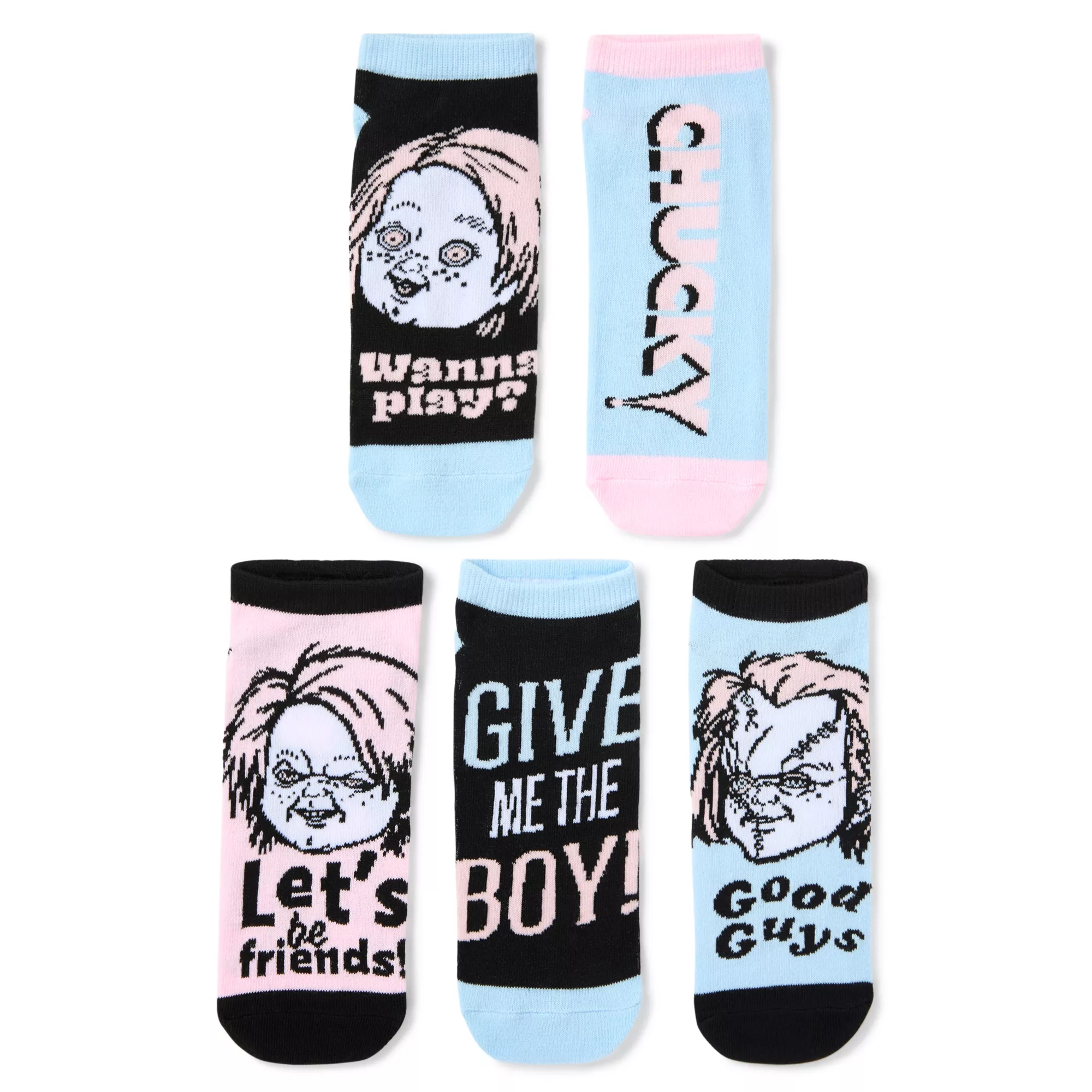 Multi-Pack Chucky Pastel No Show Socks - 5 Pack at Spencer's