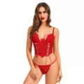 Red Mesh Lace-Up Corset at Spencer's