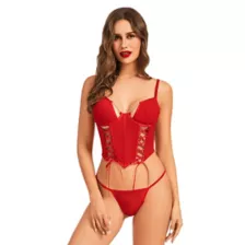 Red Mesh Lace-Up Corset at Spencer's