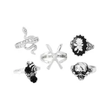 Multi-Pack Heart Rose Snake Rings Set 5 Pack - Morbid at Spencer's